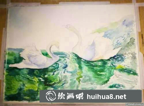 天鵝水彩畫