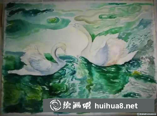 天鵝水彩畫