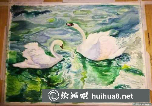 天鵝水彩畫