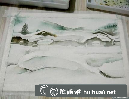 水彩畫冬天 水彩畫冬天