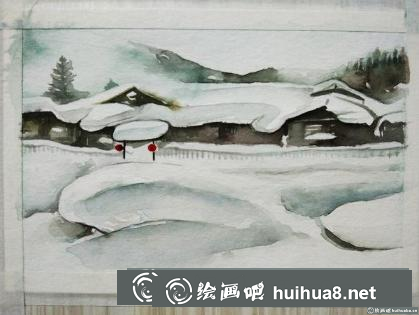 水彩畫冬天 水彩畫冬天