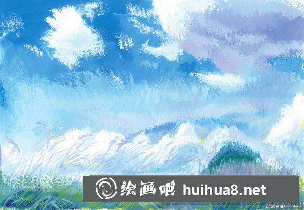 水粉畫藍天白云