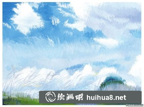 水粉畫藍天白云