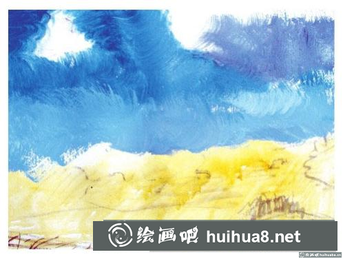 水粉畫藍天白云