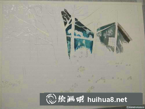 陽(yáng)光小木屋水彩畫