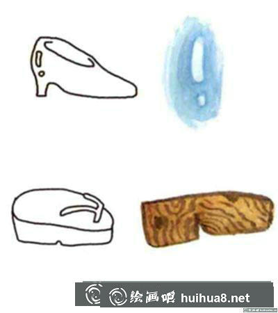 水晶鞋與木屐彩鉛畫