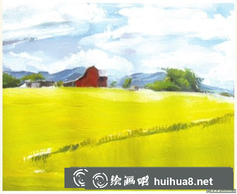 水粉畫草原