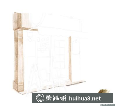 咖啡屋彩鉛畫