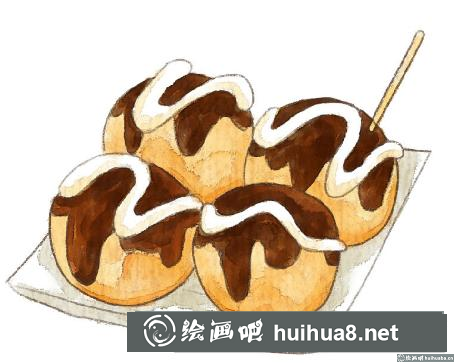 水彩畫章魚小丸子