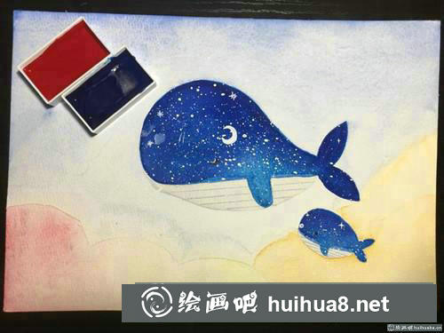 簡單海豚水彩畫