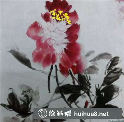 紅牡丹的寫意畫法