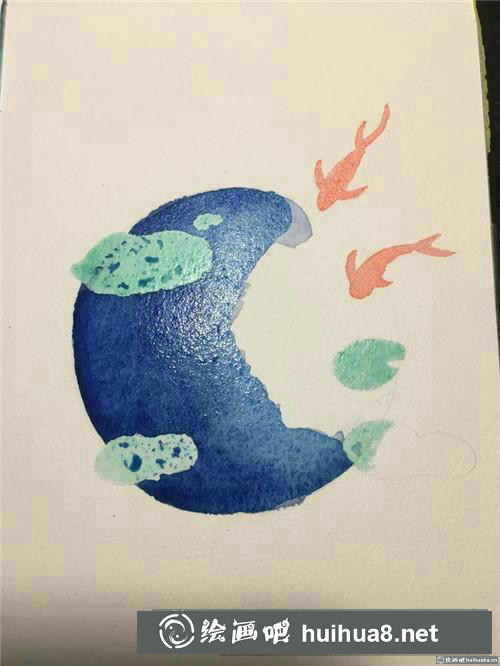 荷塘魚(yú)水彩畫(huà)