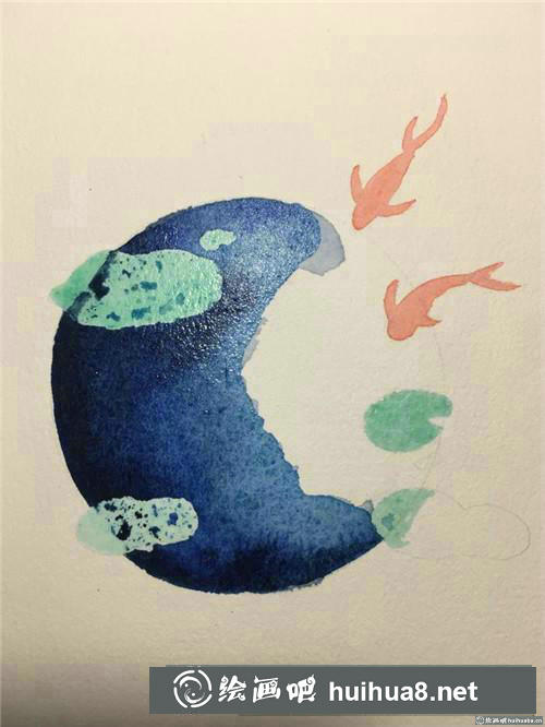 荷塘魚(yú)水彩畫(huà)