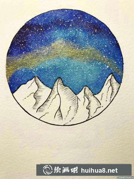 雪山星空水彩畫涂色帶