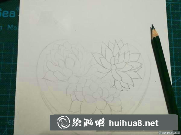 心形多肉繪彩鉛畫