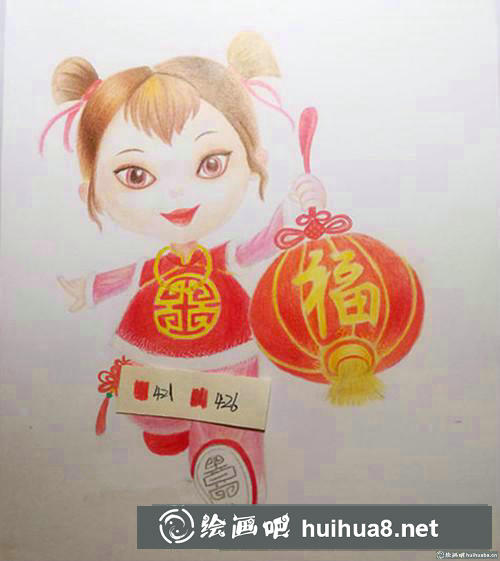 年畫娃娃彩鉛畫
