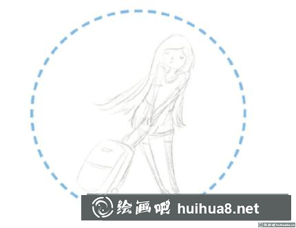 拖著行李箱的女孩彩鉛畫