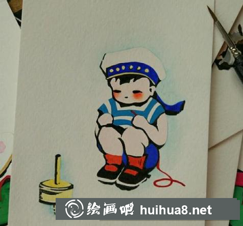 兒童畫小男孩