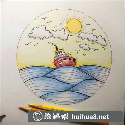 海邊日落插畫