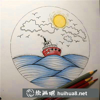 海邊日落插畫