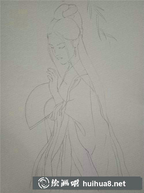手拿折扇的古風(fēng)美人水彩畫