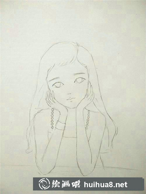想心事的女孩彩鉛畫