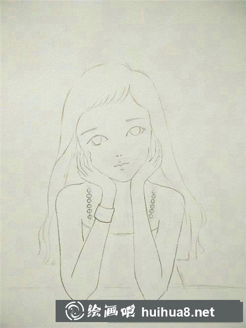 想心事的女孩彩鉛畫