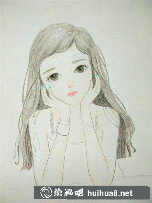 想心事的女孩彩鉛畫