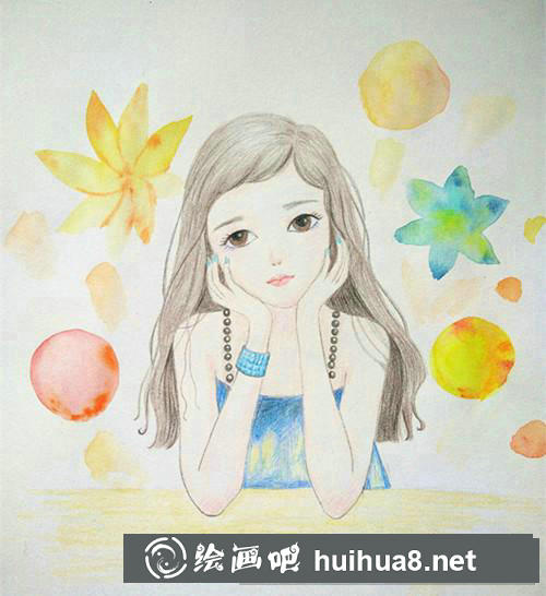想心事的女孩彩鉛畫