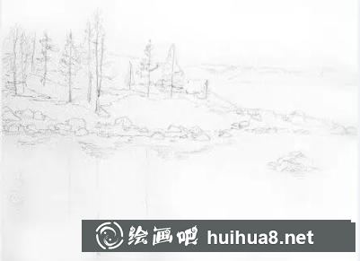 水彩畫湖面
