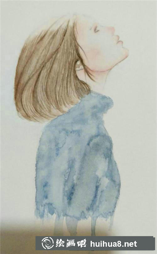 仰望天空的女子描繪頭發(fā)