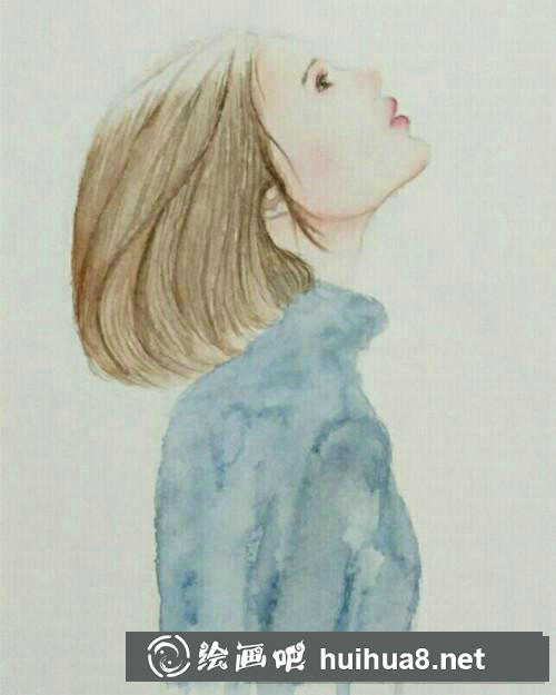 仰望天空的女子刻畫五官
