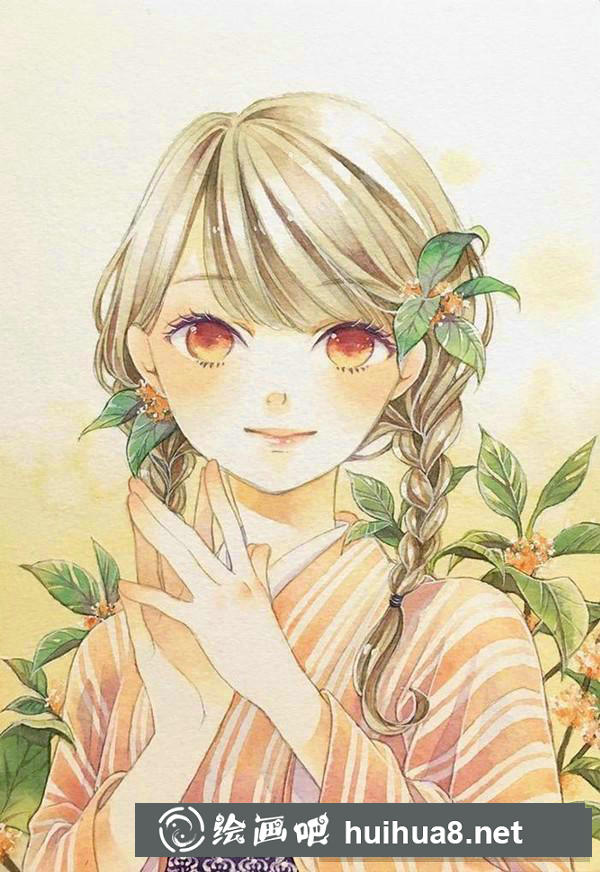 甜美風(fēng)二次元女孩水彩畫