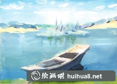 水粉畫船只