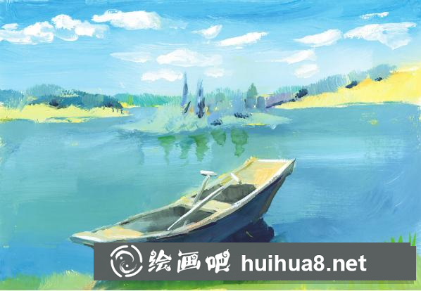 水粉畫船只