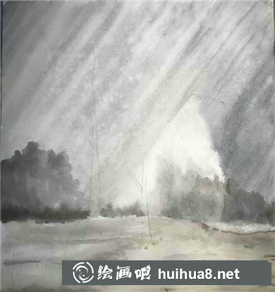 冬夜水彩