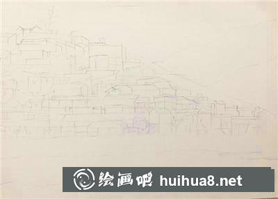 大片村落水彩