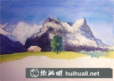 雪山與湖水完成上部