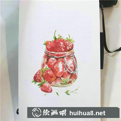 小熊草莓水彩