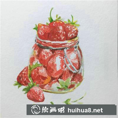 小熊草莓水彩