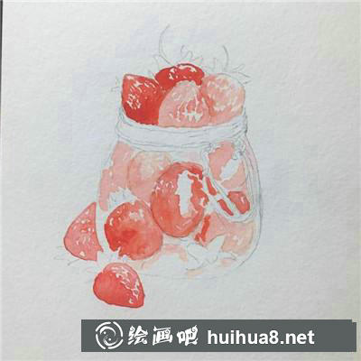 小熊草莓水彩