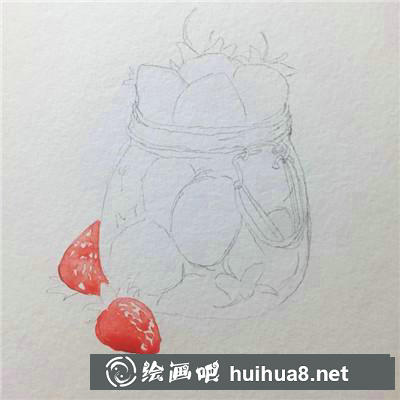 小熊草莓水彩