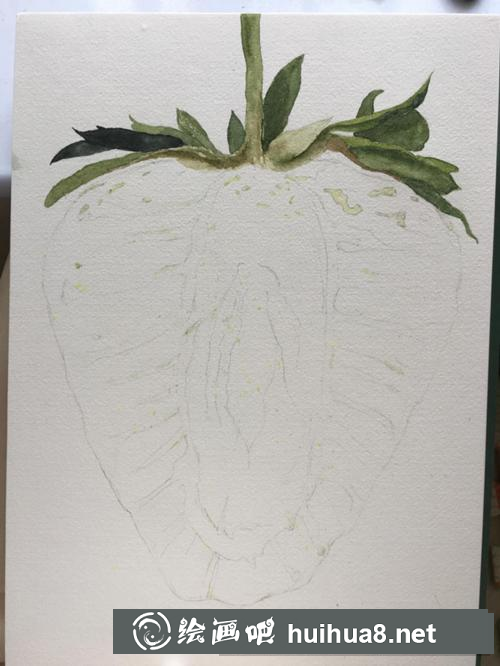 半顆草莓水彩畫