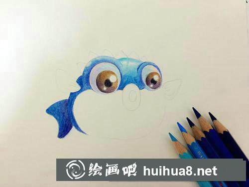 小河豚彩鉛畫