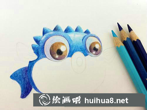 小河豚彩鉛畫