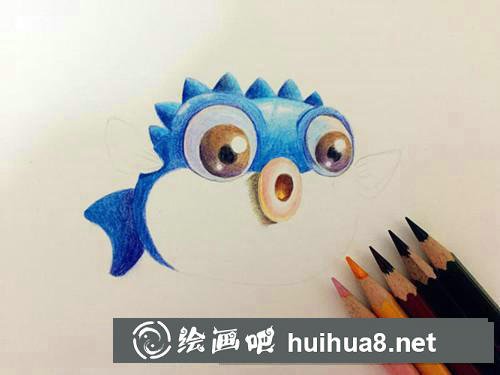 小河豚彩鉛畫