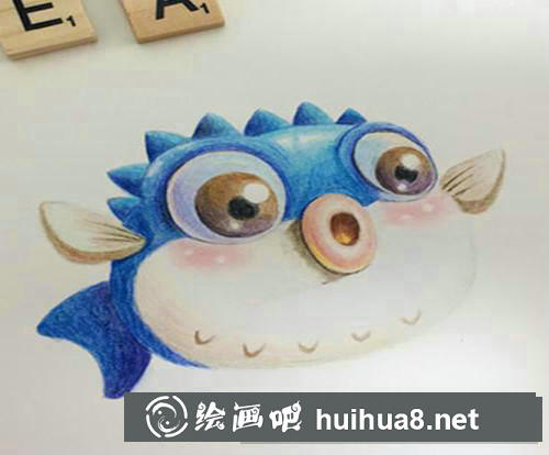 小河豚彩鉛畫