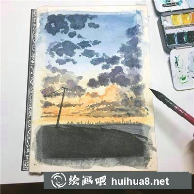 微涼的夜水彩