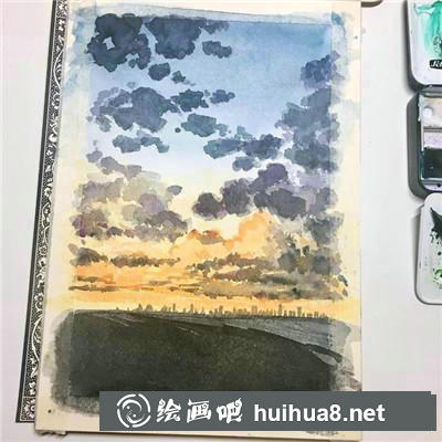 微涼的夜水彩