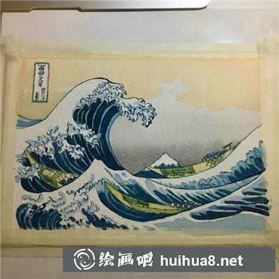 神奈川沖浪里浪水彩